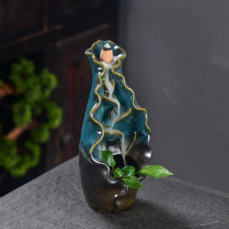 Backflow Incense Burner Home Decor Ceramic Smoke Stick Holder Censer + 10Pcs Cones | Дом и сад