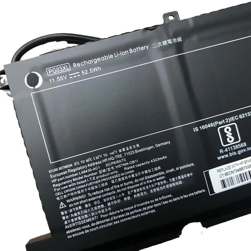 

11.55v 52.5wh Laptop Battery For Hp Light And Shadow Wizard 5 Original Battery Tpn-C141 15-Dk0021tx Pg03xl Laptop Built-In Batte