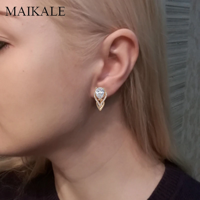 Женские серьги гвоздики MAIKALE роскошные золотистого/серебристого цвета с