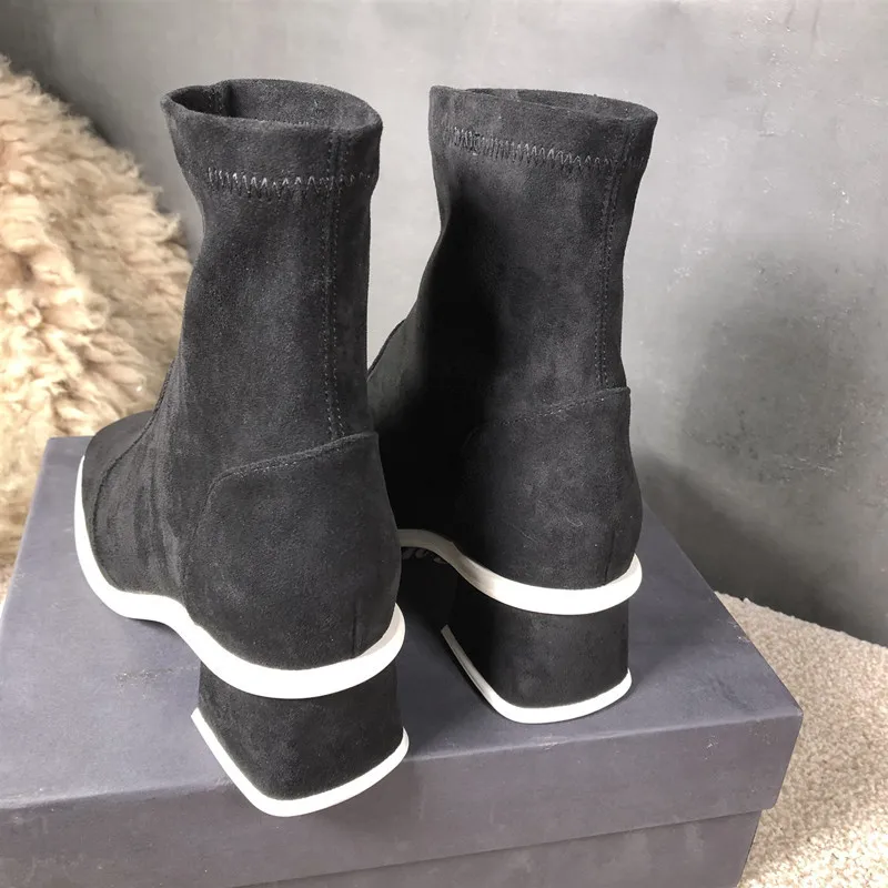 Fall Winter Shoes Woman 2019 Brand Ankle Boots Black Leather Square Heel Short Plush Slip On Women Chelsea кроссовки | Обувь