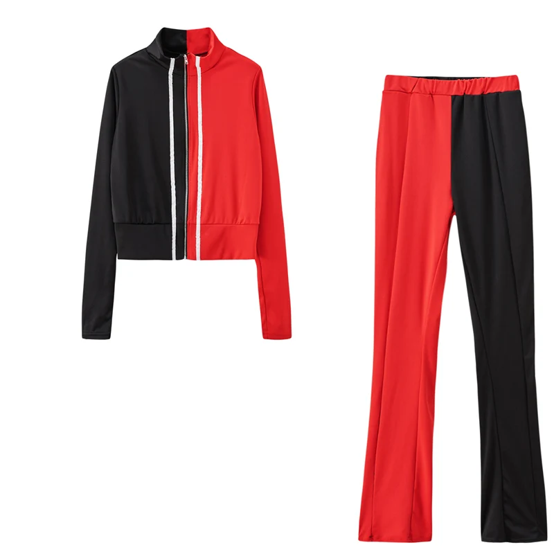 

Two Piece Set Women Tracksuits Autumn Patchwork Long Sleeve Zipper Top And Pants Spring Fall Clothes ensemble femme 2 Piece Set
