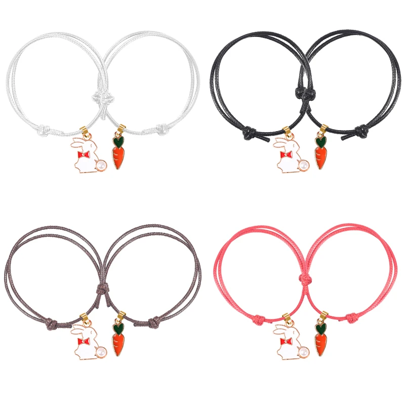 Браслет для пар из 2 предметов милый кролик редиса с растениями белая подвеска