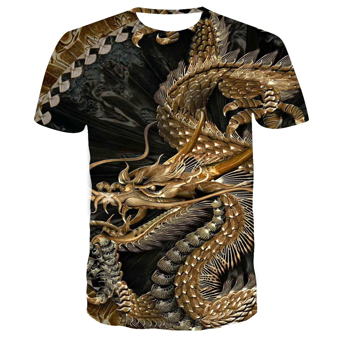2020 popular new Chinese pattern 3D printing personalized dragon T shirt casual and versatile men's round neck tops|Мужские