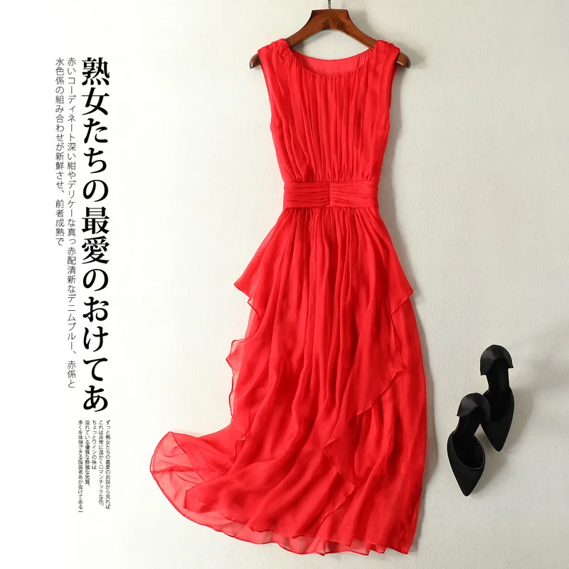 Летнее женское платье из 100% натурального шелка длинные платья без рукавов белого