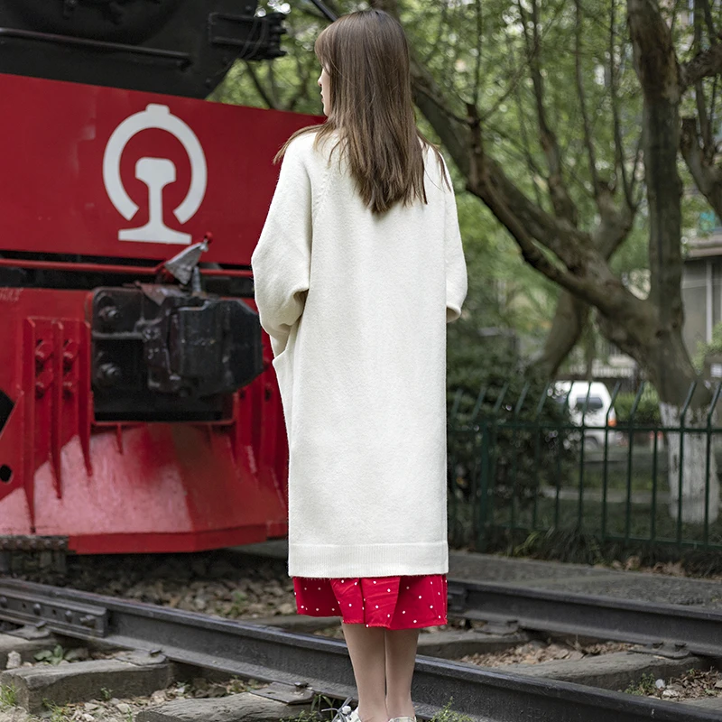 

Autumn Winter Knitted Cardigan Sweater Women Ladies Solid Raglan Sleeve Slim Single Breasted Long Woolen Coat Soft Female Y28