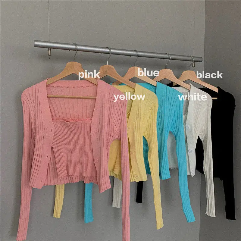 

Cardigan Women Summer Ins Chic Sexy Slim Stretch Ladies Cropped Solid Popular Sweet Preppy Style Single Breasted Mujer Knitwear