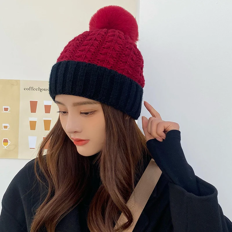 

2021 зимние теплые женские шапки бини шапки женские уличные теплые шапки бини вязаная шапка с помпоном Новинка