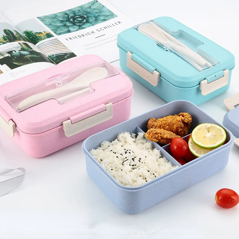

Wheat Straw Lunch Box Cutlery Set Portable Lunch Box Sealed Lunch Box Student Compartment Lunch Box Food Container Storage