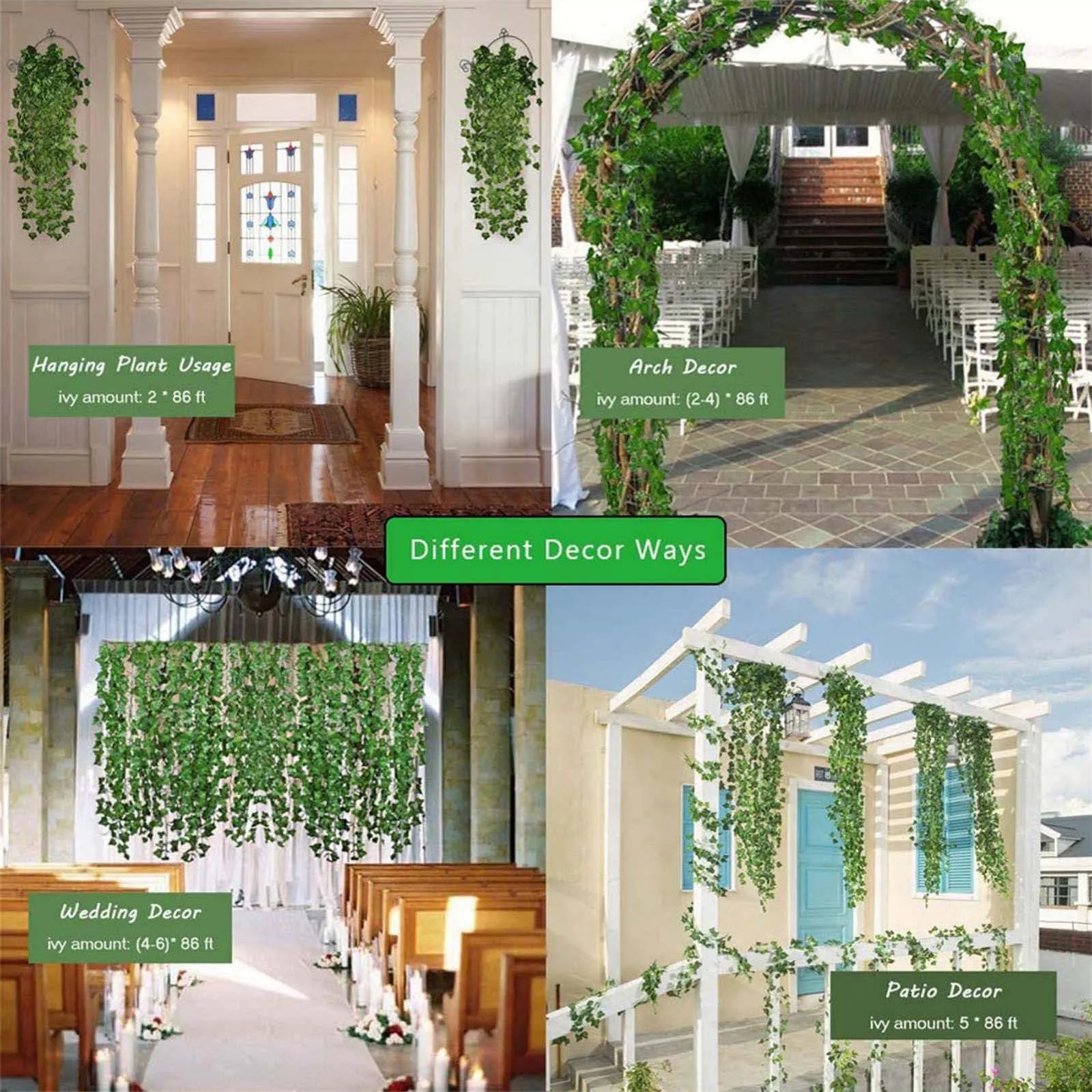 

15 Strands 86 Ft Artificial Lvy Leaf Vine Garland Fake Foliage Hanging Plants FFT
