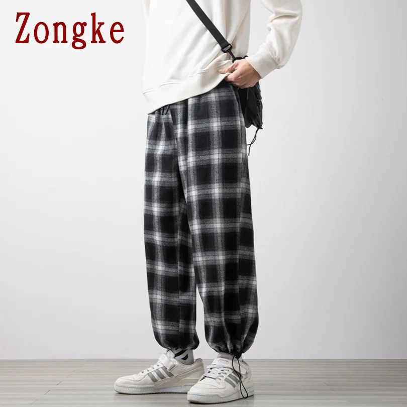 

Zongke Casual Men's Plaid Pants Harajuku Men's Clothing Checkered Pants Korean Style Checked Trousers Ankle-Length 5XL 2021 New
