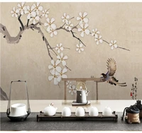 large custom home decoration wallpaper mural new chinese style hand painted flowers and birds chinese tv background wall