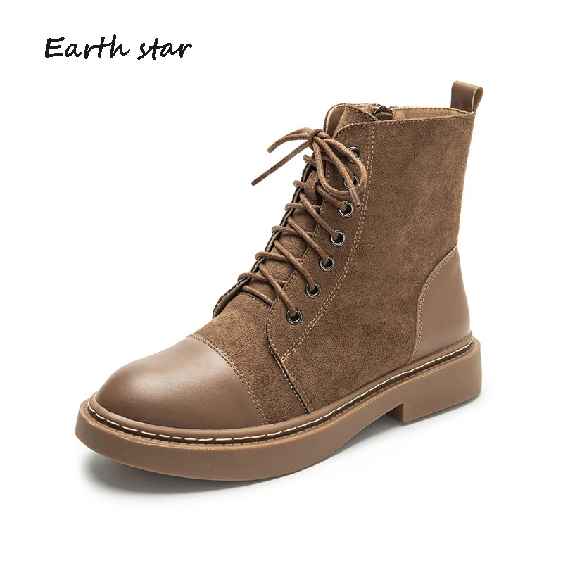 

2020 Real Leather Shoes Women Fashion Retro Platform Martin Boots Shoes Lady Ankle footware Cross-tied Female botas mujer Boots