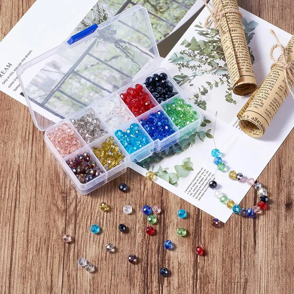 

200pcs Mixed Color Faceted Abacus Transparent Glass Beads 4 -10 mm, Hole: 1mm