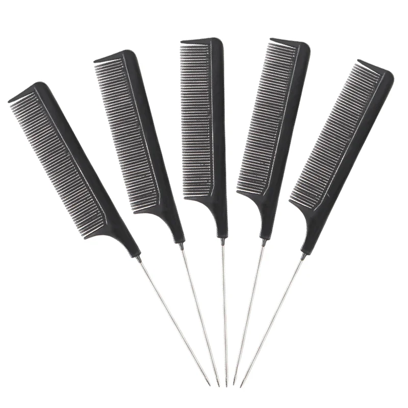

1/2/3/5pcs Black Stainless Steel Pintail Comb Straight Hair Comb Anti-static Hairdressing Tool Professional For All Hair Types