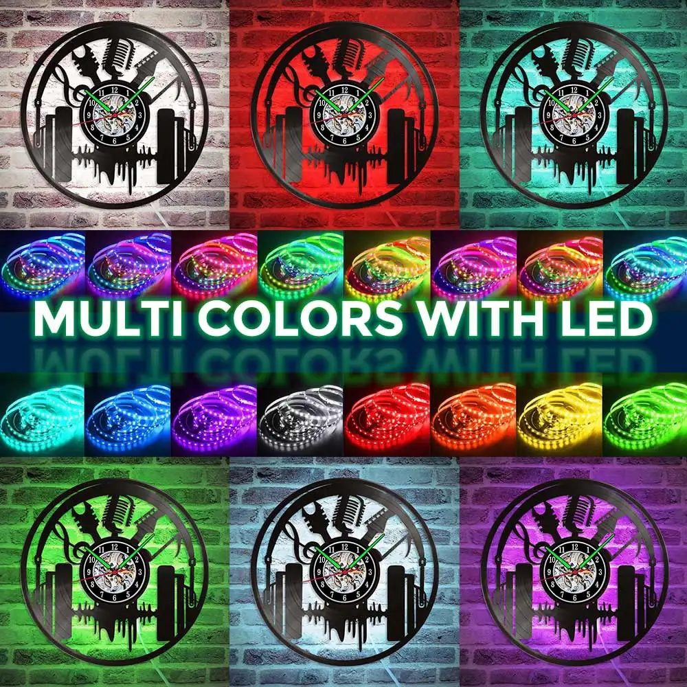 

MCDFL Studio Headphones Vinyl Record Wall Clock For Home Design Recording Studio Room Decor Aesthetic Vinyl Clock Store 12 Inch