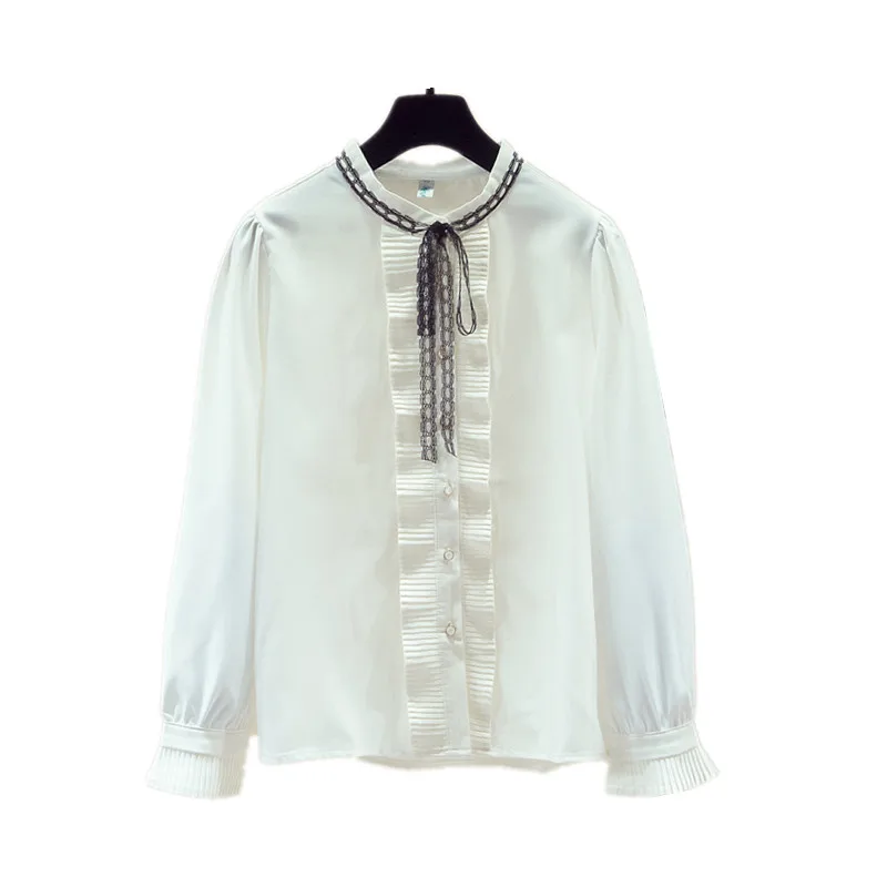 

2021 Spring New Fashion Elegant Ruffle Collar Shirt Women's All-Match Office Wear White Chiffon Top Blouse Female Clothes