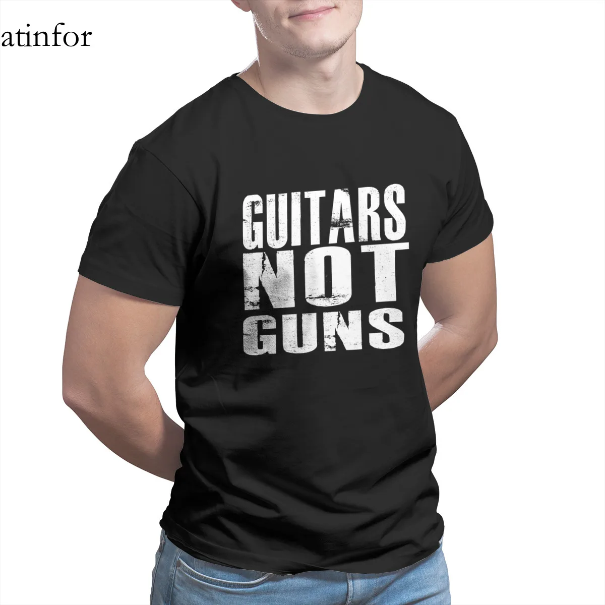 

Guitars Not Guns T-Shirt Custom 100% Cotton Games Cute Anime Men Clothing 16307