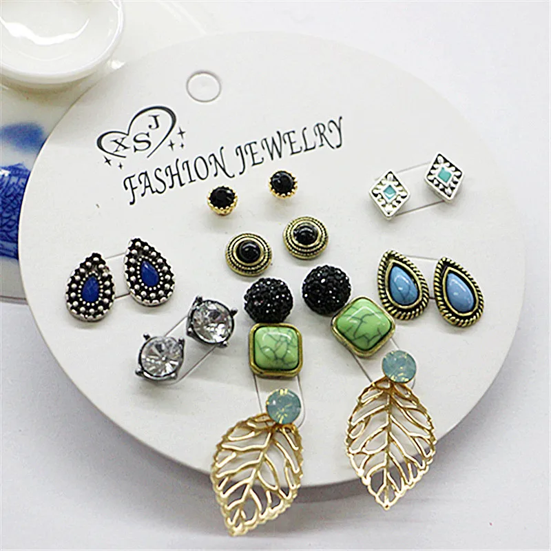 Женские серьги гвоздики в стиле ретро 9 пары/компл.|Серьги-гвоздики| |