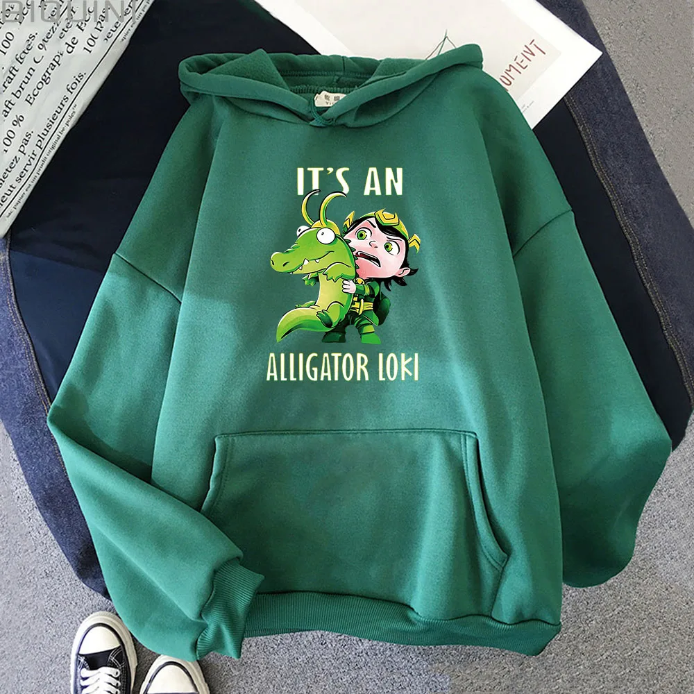 

Толстовка с мультяшным принтом It Is An Allgator Loki Kawaii, одежда, свитшоты, винтажные, эстетические, с карманами, с длинным рукавом
