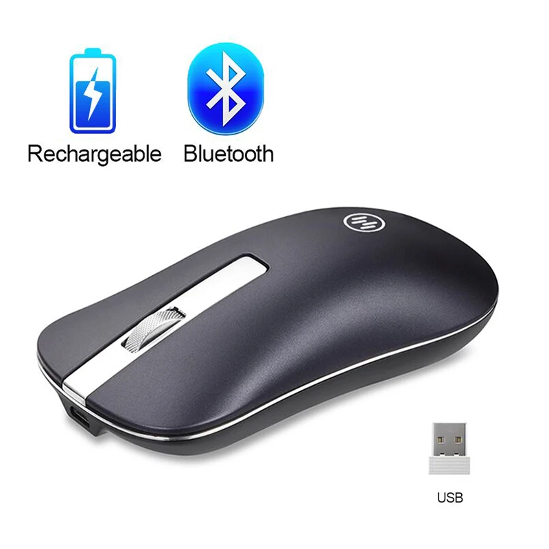 Беспроводная мышь с Bluetooth, Бесшумная игровая мышь, перезаряжаемая компьютерная мышь, беспроводная эргономичная компьютерная мышь 2,4 ГГц, USB мышь для ноутбука