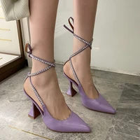 2021 summer women purple white fetish high heels sandals new designer crystal lace up sandals prom pumps plus size bridal shoes