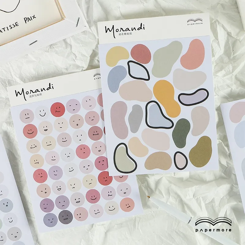 

2 Sheets Morandi Color Face Expression Sticker Decal For Phone Laptop Album Diary Backpack Kids Toy