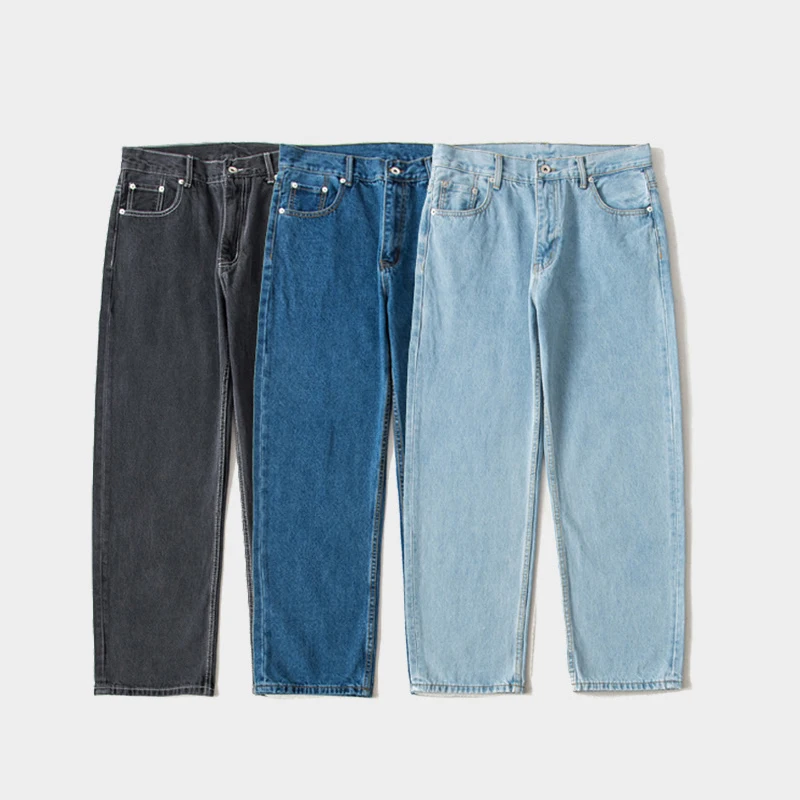 

002 мужские потертые джинсы в стиле ретро, японская мода, уличная одежда, трендовые Свободные повседневные Прямые мужские джинсовые брюки, ко...