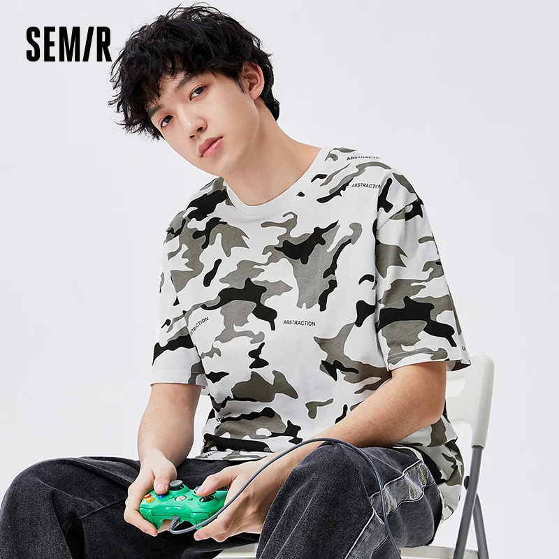 

Футболка SEMIR Мужская камуфляжная, с коротким рукавом, в Корейском стиле, с рукавом до локтя, лето 2021