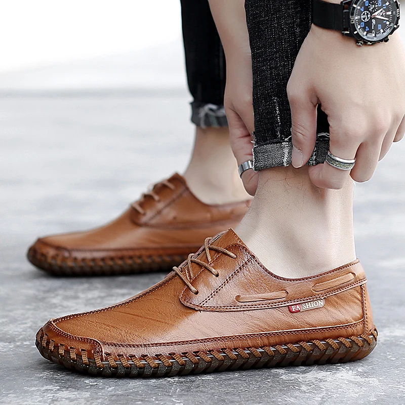 

Men Casual Shoes Genuine Leather Men's Shoes Spring Casual Waterproof Work Shoes Outdoor Rubber Shoes Lace-up Oxford Chaussure