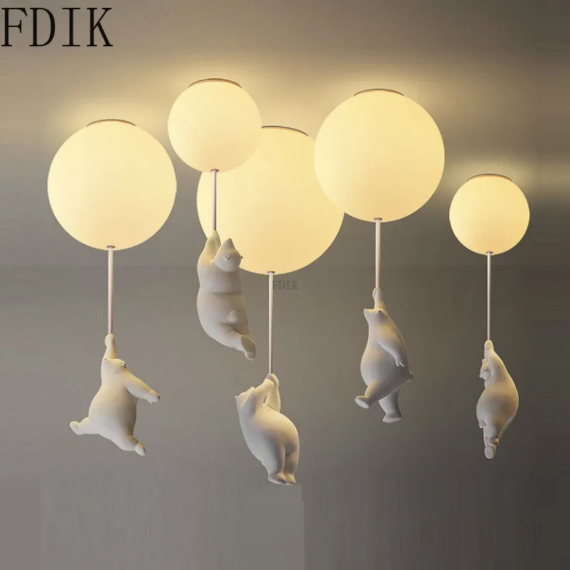 Carton Bear Led Ceiling Light Decorative Lamps of Home Hanging for Living Room Kids Room Loft Luminaires Animal Lighting Fixture