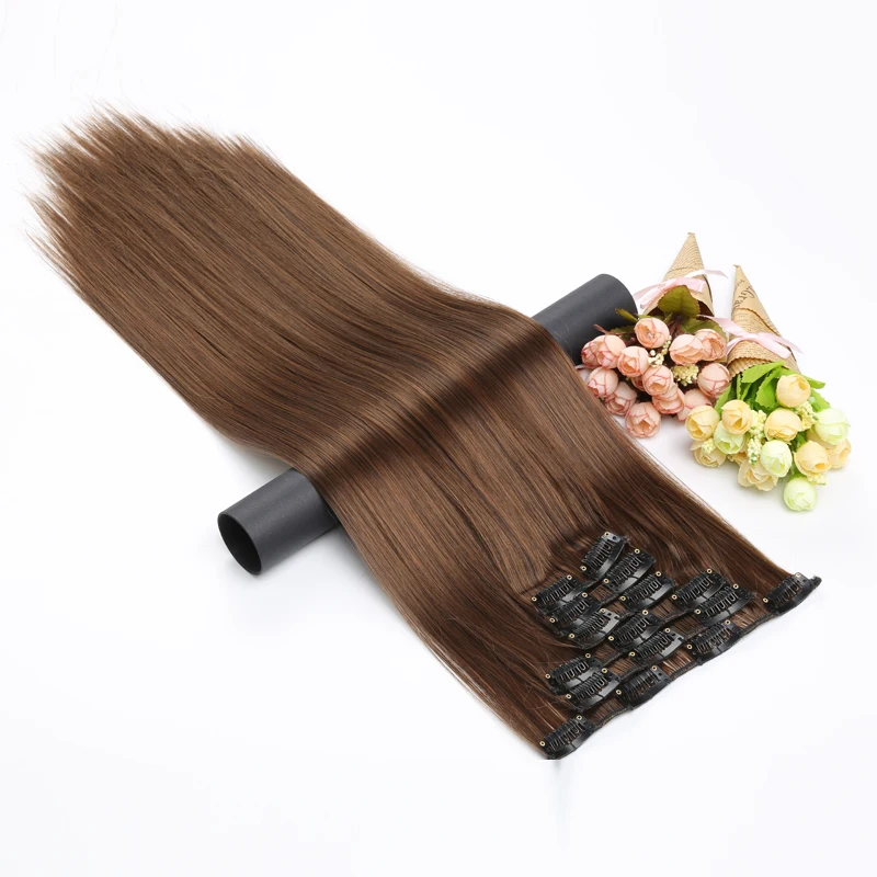 16 цветов клипс длинные прямые синтетические волосы для наращивания на клипсах в