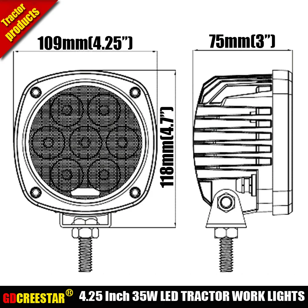 

Square Round 35W Flood/Spread Beam 4.25 Inch 12V 24V LED Work Light Driving Lights For Off Road 4x4 Pickup Truck Tractor x1pc
