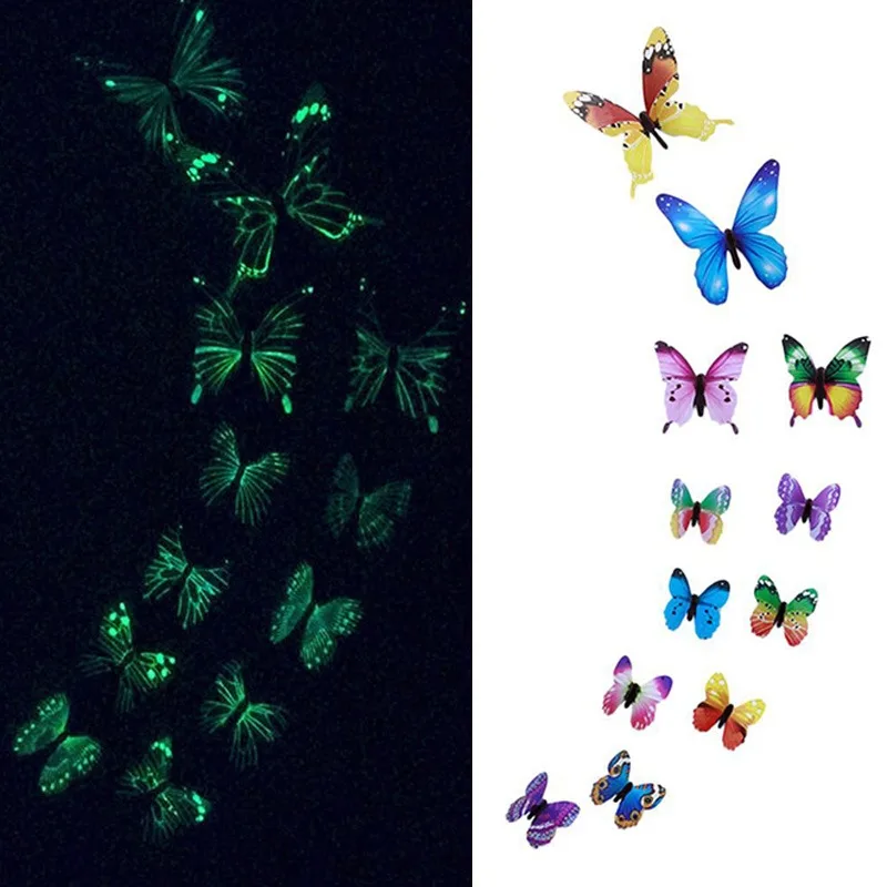 

12pcs Luminous Butterfly Decal Art Wall Stickers Room Magnetic Home Decor butterflies glowing stickers stars shine in the dark