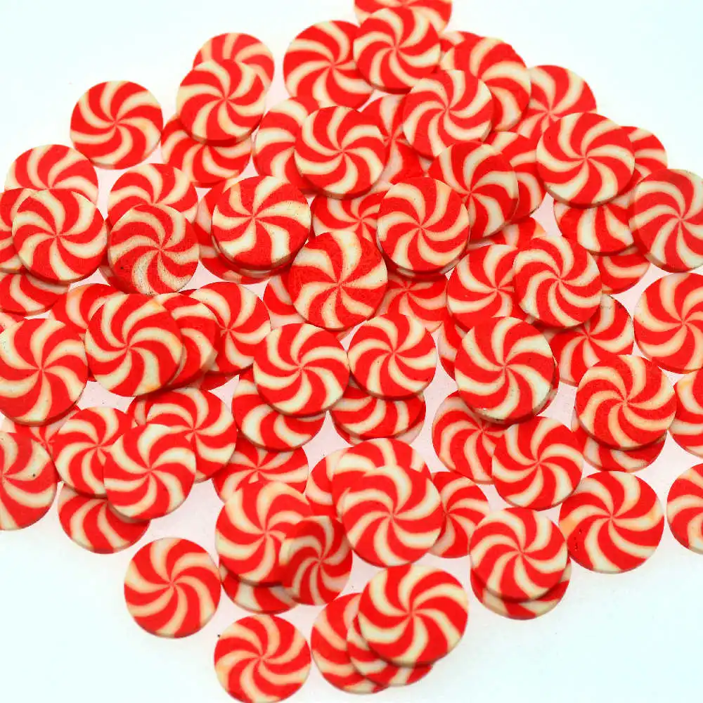 

50PCS 10mm Round Red-White Polymer Clay Candy|Dollhouse Candy Miniatures|Shaker cards Filling Materials