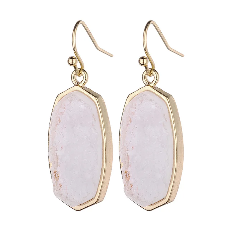 Вдохновленные овальные шестигранные резиновые Druzy Drusy висячие серьги желейные