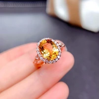 hoyon natural citrine ring evil high carbon diamond style oval female ring real 100 18k rose gold color jewelry
