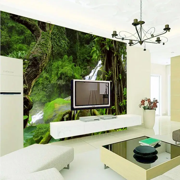 3D 5D 8D пользовательские обои фрески HD природа зеленый лес деревья скалы фотография Фон настенная живопись Гостиная Фотообои