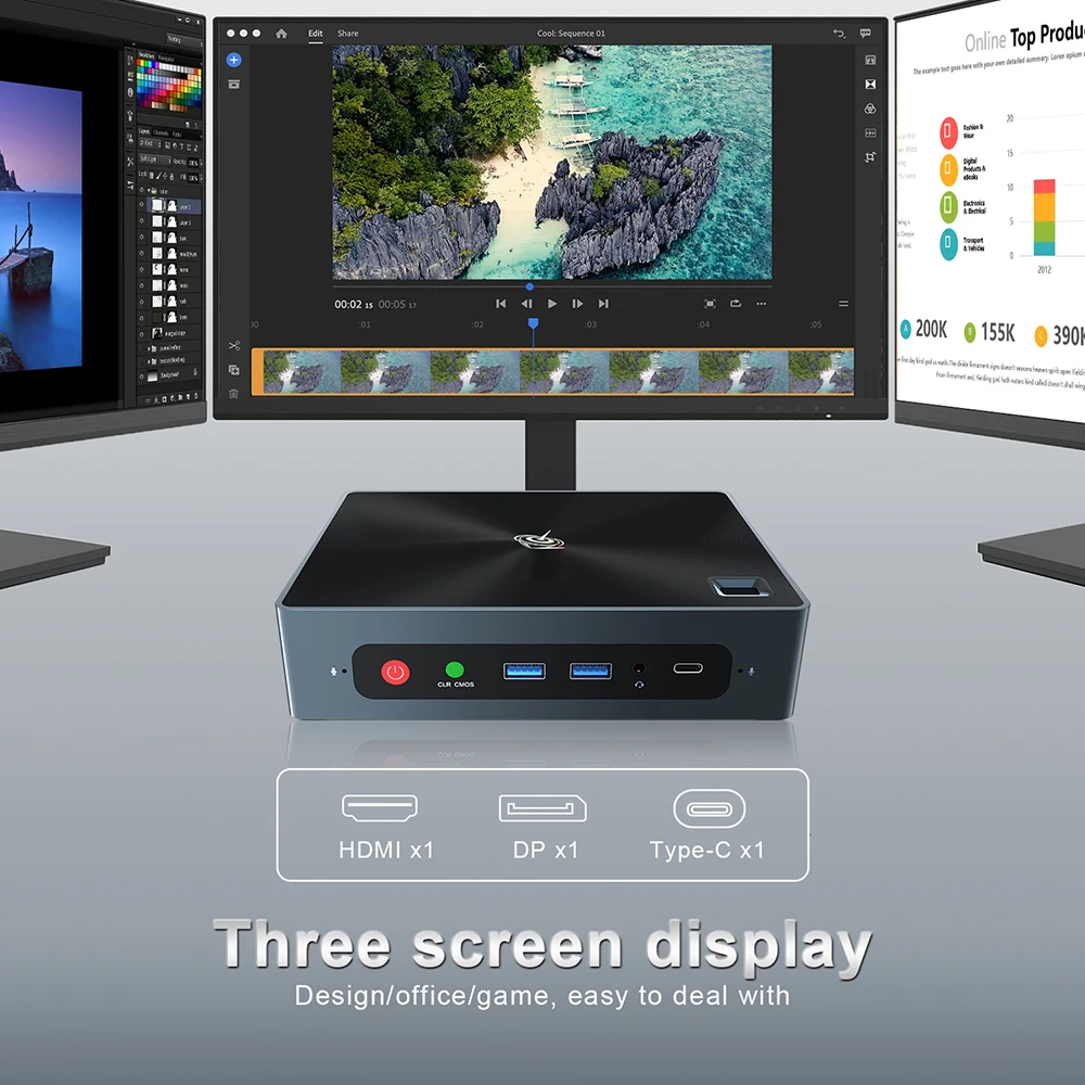 

BEELINK GTI 8th Gen Office Mini PC 2.3Ghz i5-8259U WIFI 6 BT5.0 4K Three Screen Display Dual Voice MIC MINI PC Windows 10