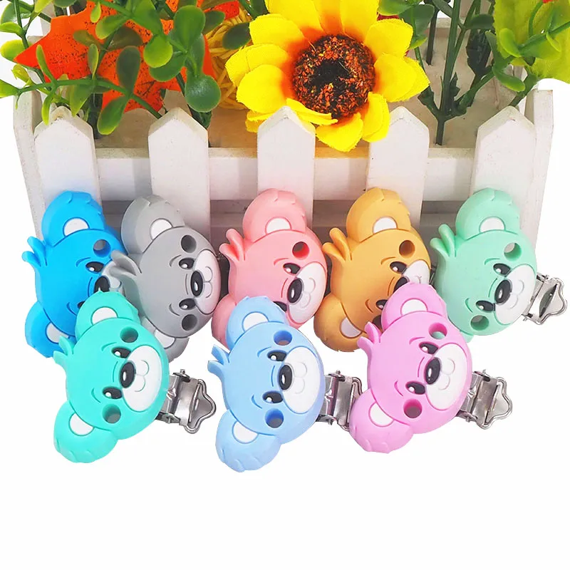 Chenkai-chupete de silicona de oso para beb&eacute;, accesorios de chupete, soporte de animales, broches de lactancia, DIY, 5 uds.-0