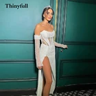 Модное блестящее свадебное платье Sequiens с длинным рукавом без бретелек с Боковым Разрезом трапециевидного силуэта Новые свадебные платья для невесты выпускного вечера платья