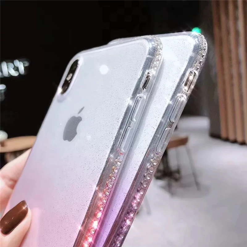 Милый Блестящий Мягкий силиконовый чехол для iPhone X XS XR XS Max 11 Pro Max Bling чехол-бампер с алмазами цветной чехол на iPhne 6 6S 7 8 Plus