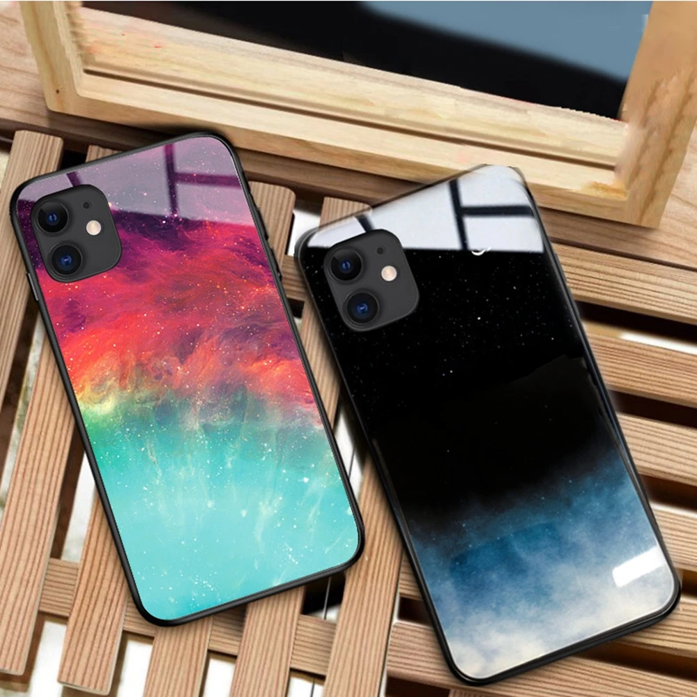 Чехол для iPhone 11 Pro XS Max XR X 8 7 6 6s Plus силиконовая рамка закаленное стекло Космический