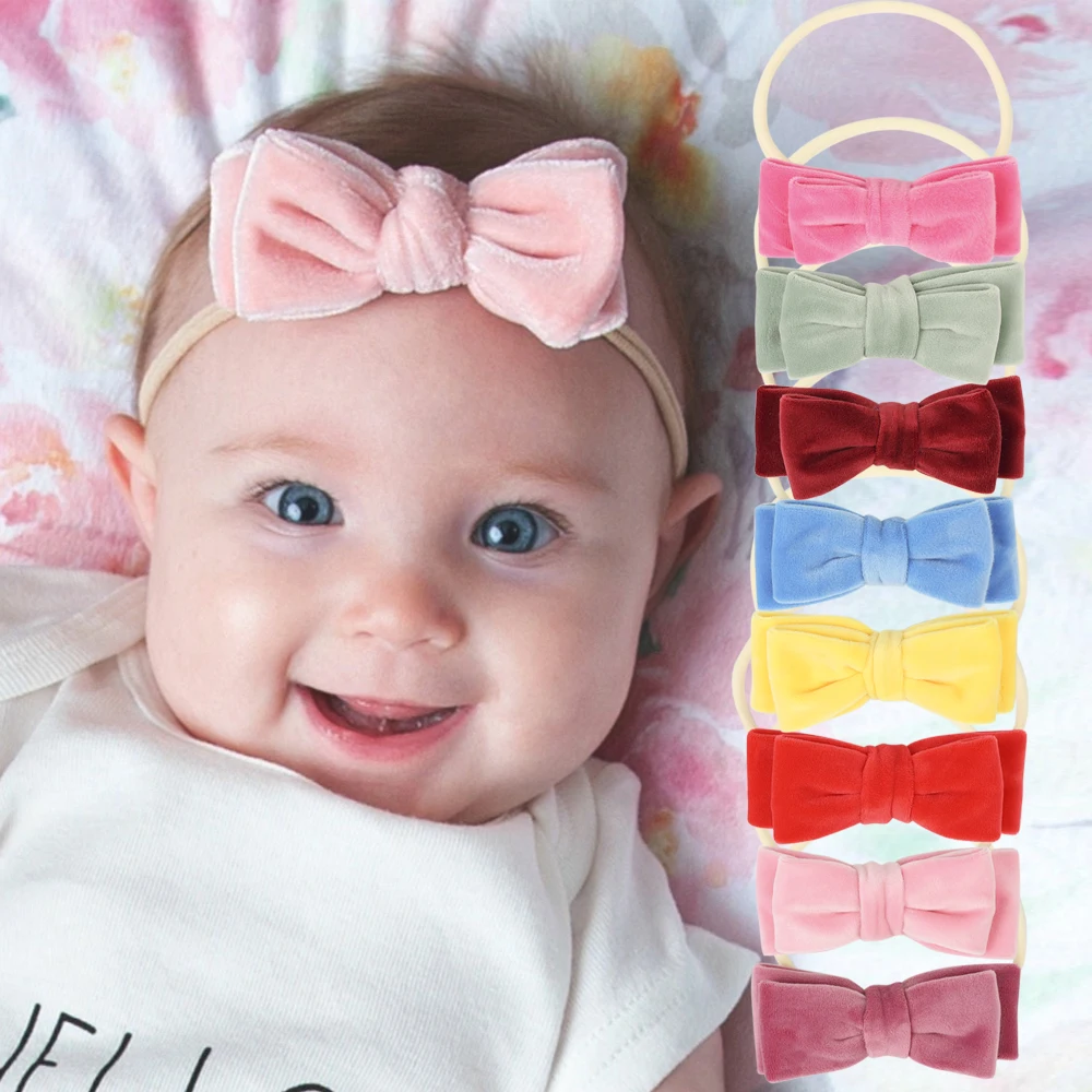 

8pc Velvet Bow Headband for Baby Girls Hair Accessories Nylon Nude Turban Newborn Hairband Headwrap Infant Kid Hairbow Headbands
