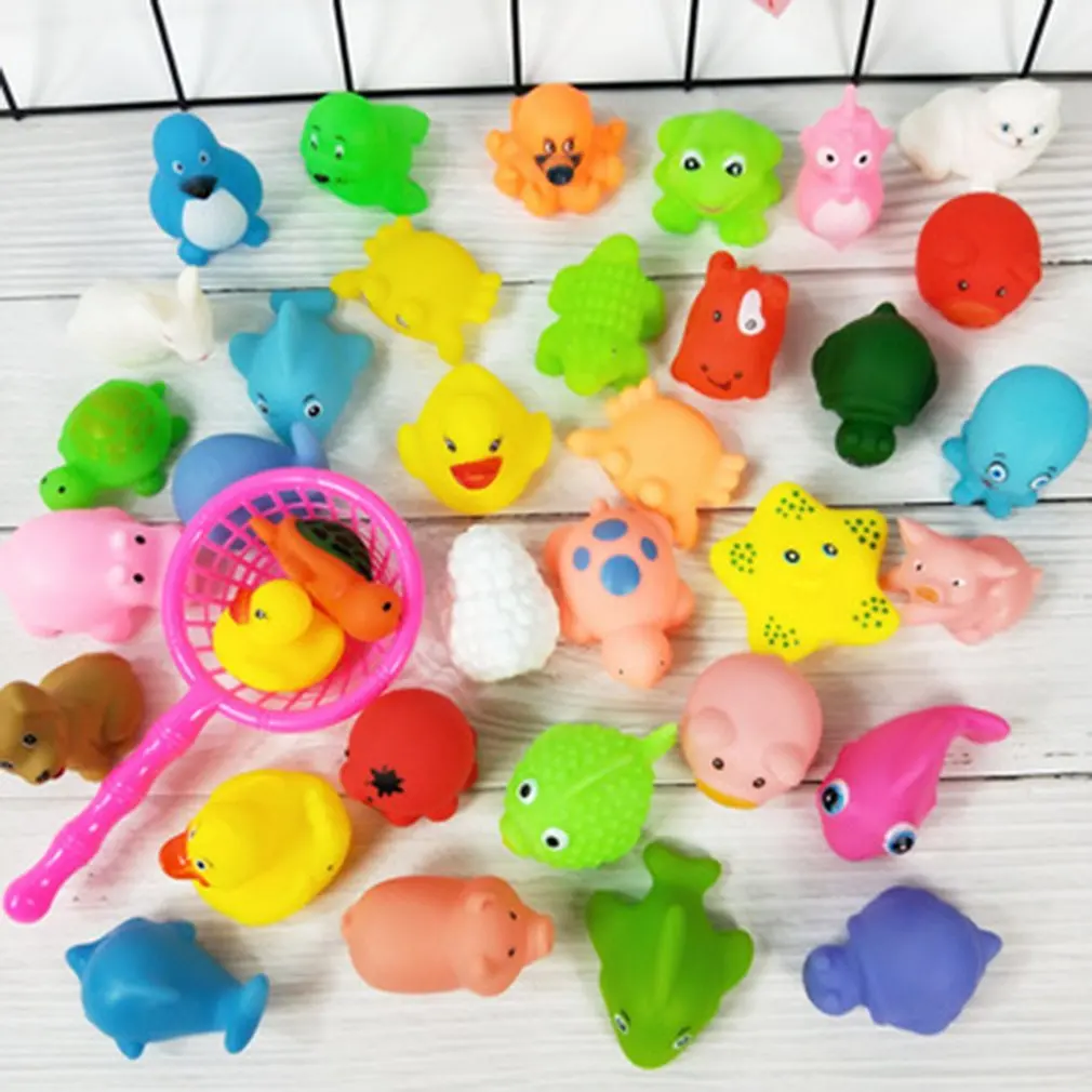 10 Pcs/set Baby Cute Animals Bath Toy Swimming Water Toys Soft Rubber Float Squeeze Sound Kids Wash Play Funny Gift