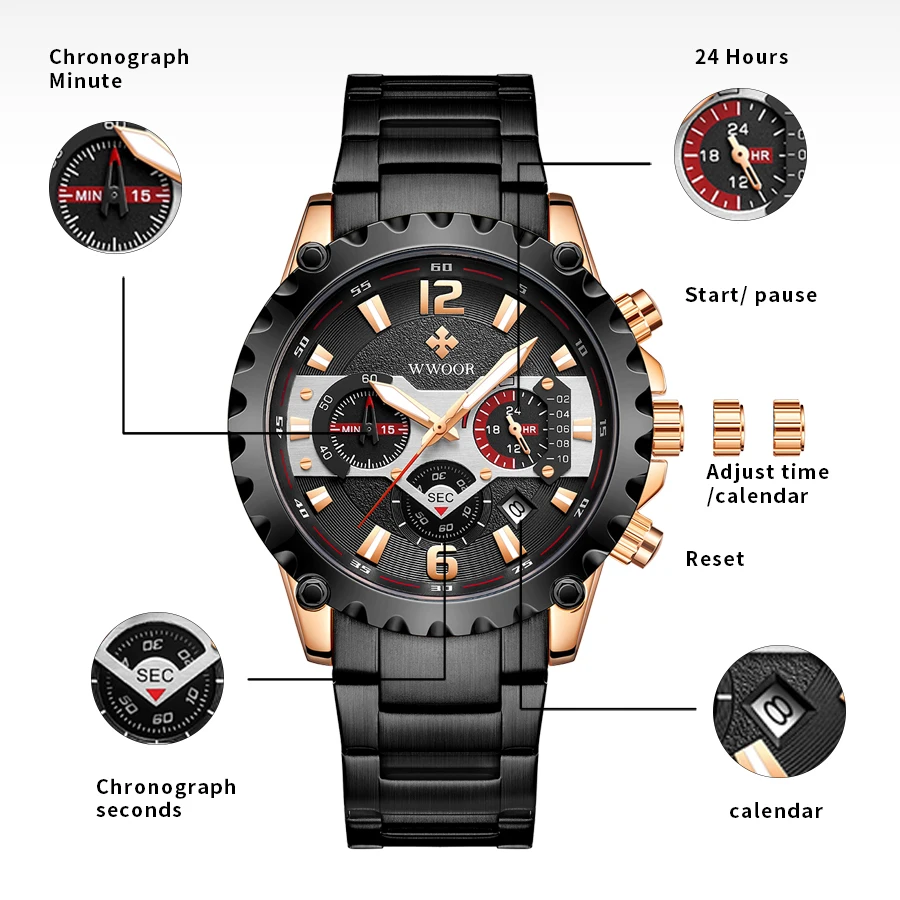 WWOOR 2020 спортивные кварцевые часы для мужчин модные черные лучший бренд класса