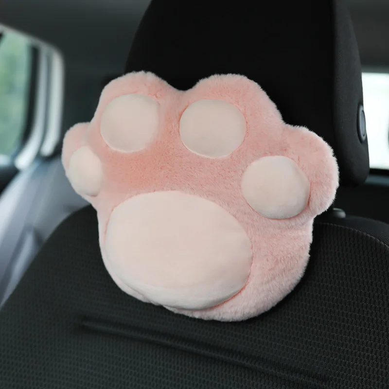 

2021 Car plush headrest cute cat claw neck pillow cushion fashionable automobile women decorative seatbelt protect lumbar covers