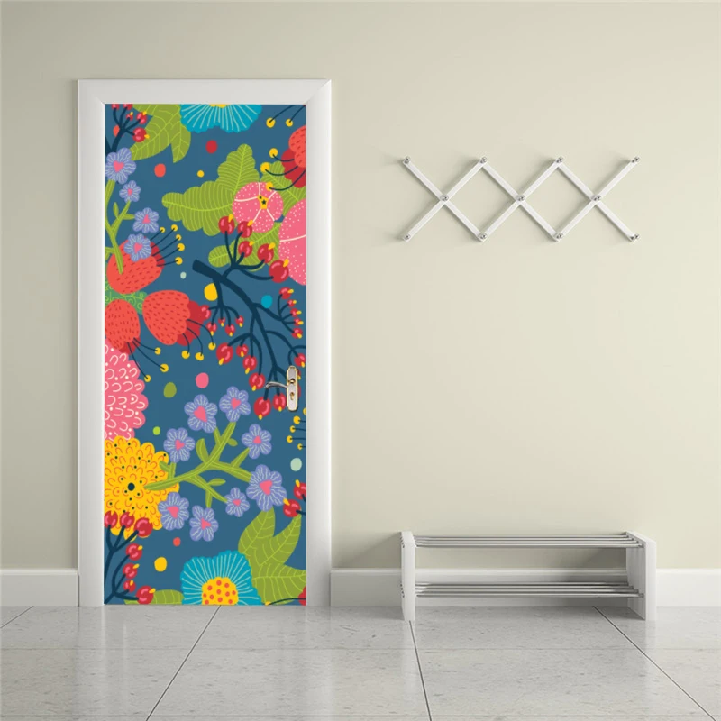 

Self-adhesive plant flower art door stickers home decoration door cover wall stickers mural porch wallpaper poster