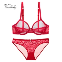 varsbaby sexy big red see through yarn lingerie set rhinestone bow transparent bra and panty plus size set