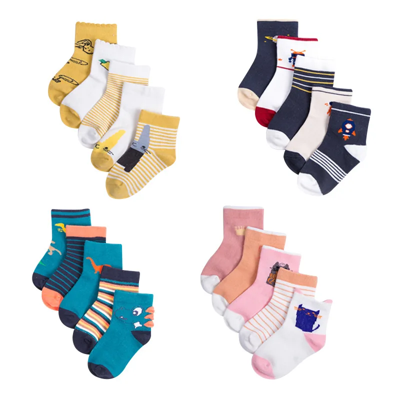 Quality 5 pairs/lot Cartoon Dinosaur Soft Summer Spring Autumn Thick Cotton Knit Baby Socks Kids Boy Newborn |