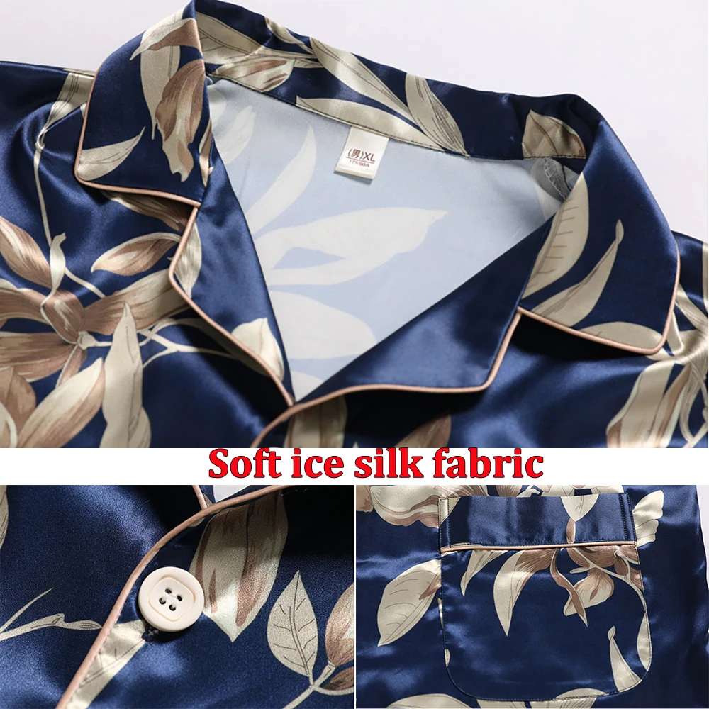 Ice Silk Man Pajamas for Couples Spring Summer Loose Cool Pajama Sets Luxury Jacquard Pijama Soft Skin-friendly Pyjama for Men